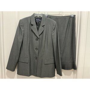 Evan Picone Skirt Suit Size 12 Gray Fully Lined L/S Faux Pockets Minimalist Work
